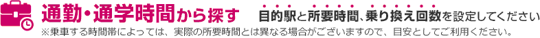 通勤・通学時間から探す　目的駅と所要時間、乗り換え回数を設定してください