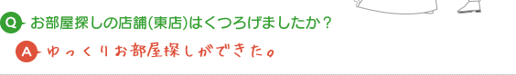 Q.お部屋探しの店舗(東店)はくつろげましたか？ A.ゆっくりお部屋探しができた。